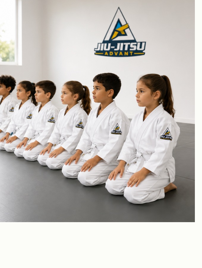 Crianças em kimono praticando jiu-jitsu educacional